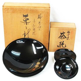 ☆ リサイクルショップ リバース 竹原店 輪島塗 塗師 相上俊郎 水仙蒔絵 菓子鉢 静峯 茶托 5客 漆器 菓子器 入荷しました~☆