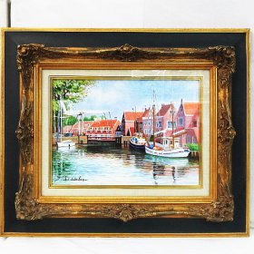 ☆ リサイクルショップ リバース 竹原店 額装 日高蔀 ひだかしとみ 「 ホールンの跳ね橋 」 F4 洋画家 額装サイズ約横55cm高さ46cm 油彩画 入荷しました~☆