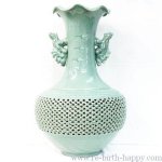 ☆ リサイクルショップ リバース 竹原店 高麗青磁 特大 高さ約62cm 花瓶 壺 雲鶴紋様 網目透かし 秋岩 銘あり 花器 花入 入荷しました~☆