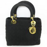 Christian Dior クリスチャン ディオール レディディオール カナージュ ナイロン ハンドバッグ 鞄 ゴールド金具 ブラック
