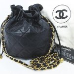 CHANEL シャネル ラムスキン マトラッセ 巾着型 チェーン ショルダー バッグ 鞄 ブラック 黒 保存袋 ギャランティカード付